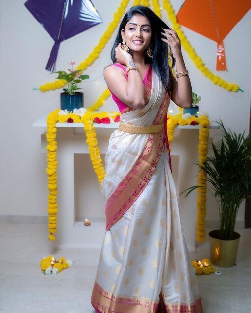 Party Wear White With Pink Color Soft Silk Saree