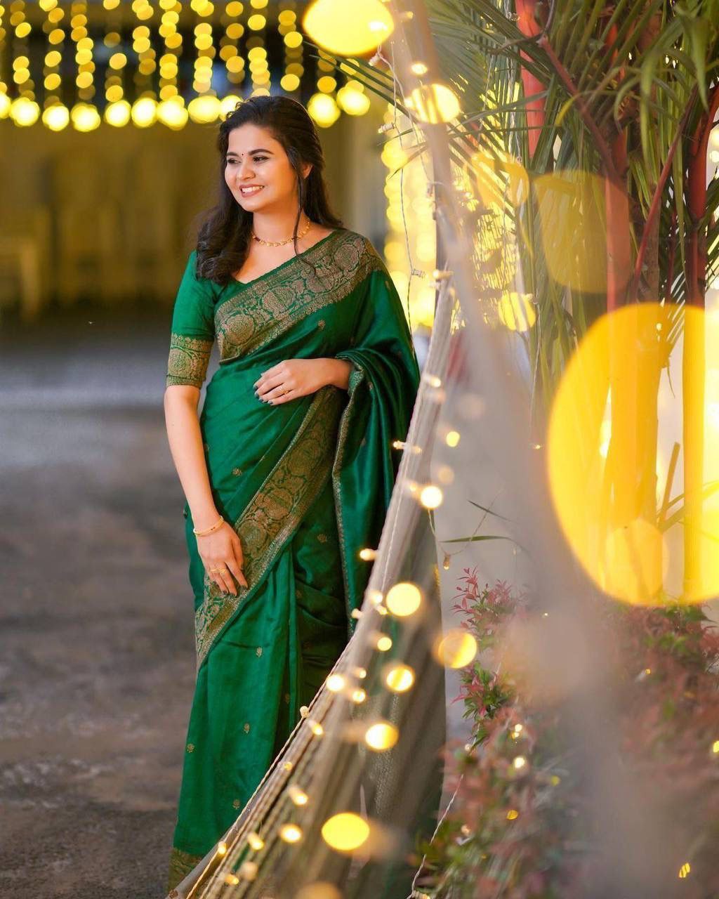 Luxuriant Green Color Coper Work Saree