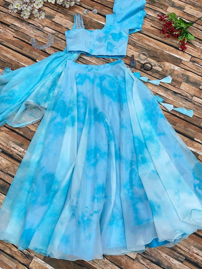 Tie Dye Sky Blue Color Awesome Lehenga Choli