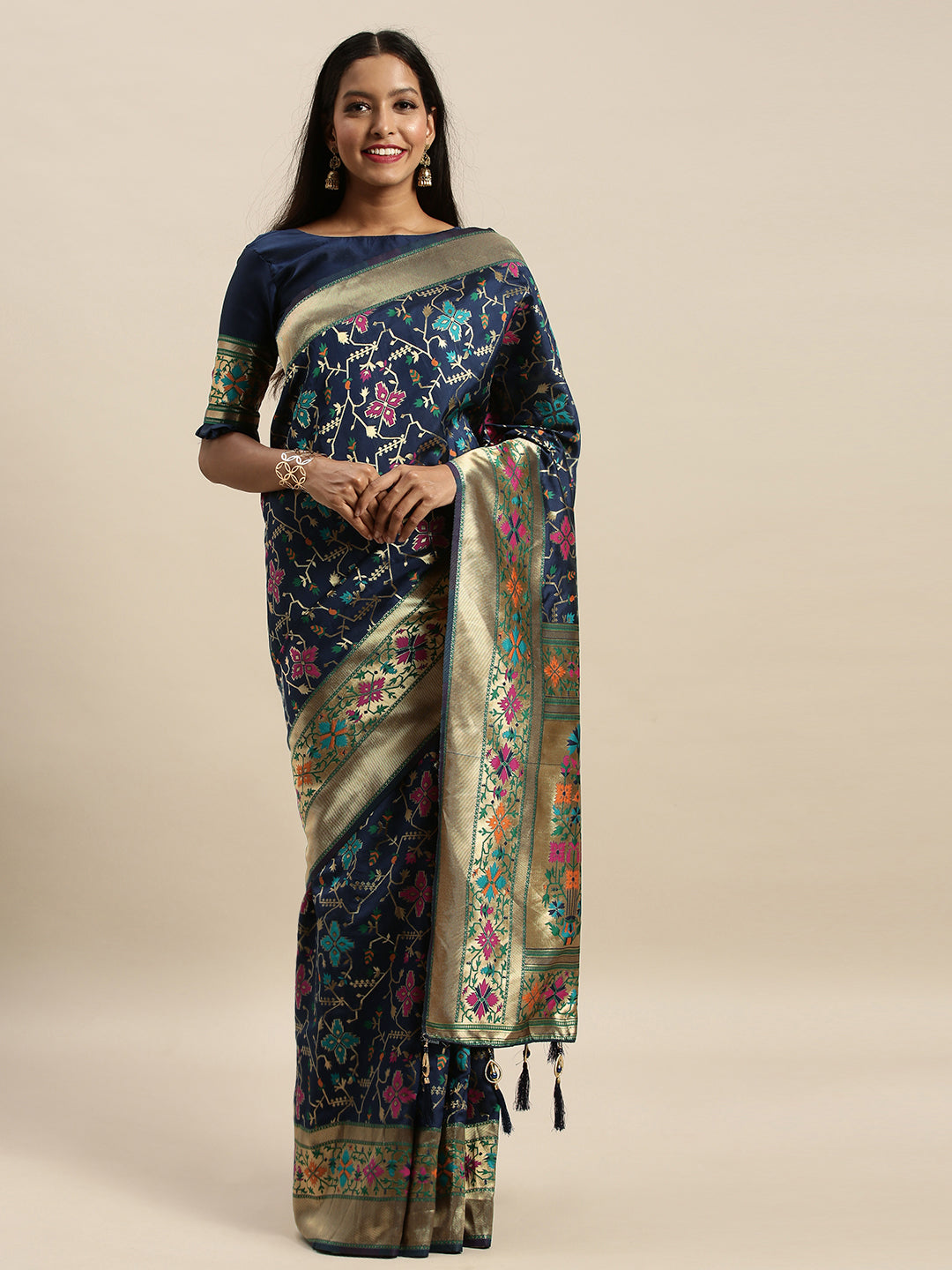 Navy Blue Color Banarasi Silk Opulent Saree