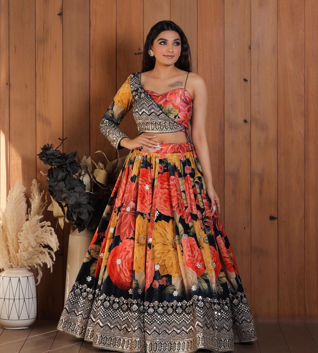 Multi Color Embroidered Lehenga Choli With Stylish Jacket