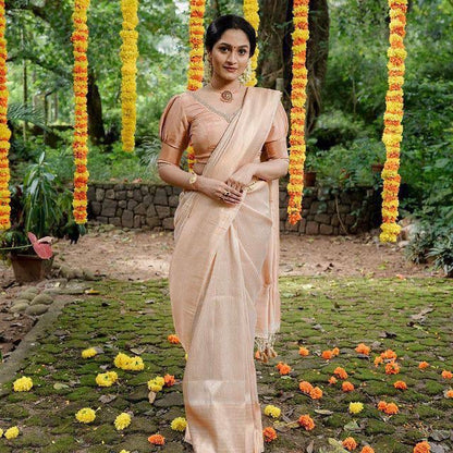 Beige Color Jacquard Border Shine Saree