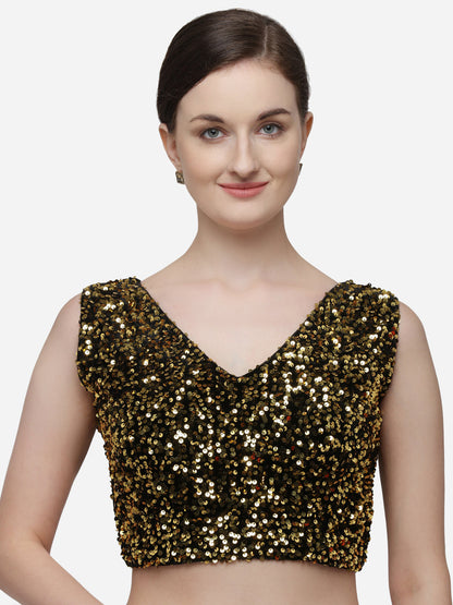 Stylish Sequence Gold Color Velvet Blouse