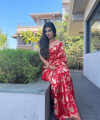 Mouni Roy Red Color Wedding Saree