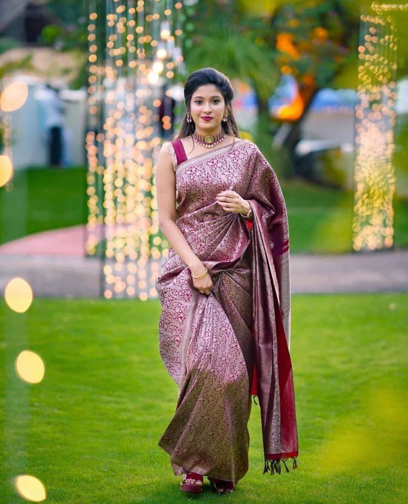 Wedding Wear Maroon Color Silver Design Silk Saree