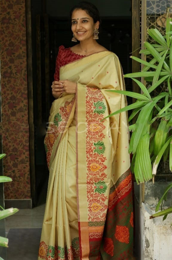 Festive Wear White and Red Color Saree