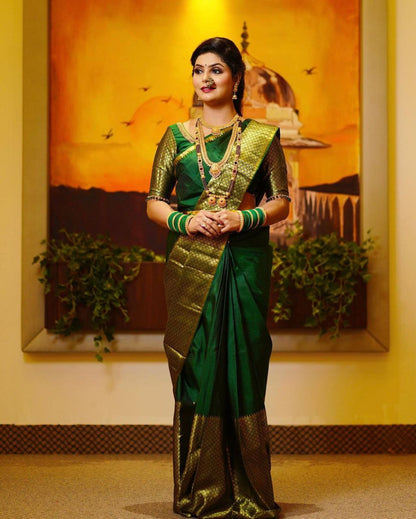 Stylish Dark Green Color Soft Lichi Silk Party Wear Saree