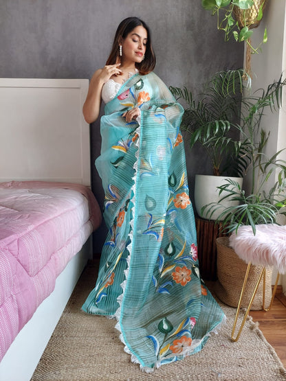 Sky Blue Color Gorgeous Organza Silk Saree