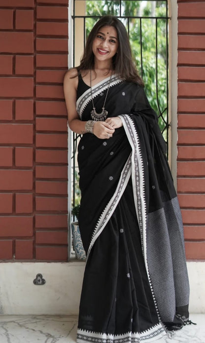 Fashionable  Black Color Cotton Silk Saree