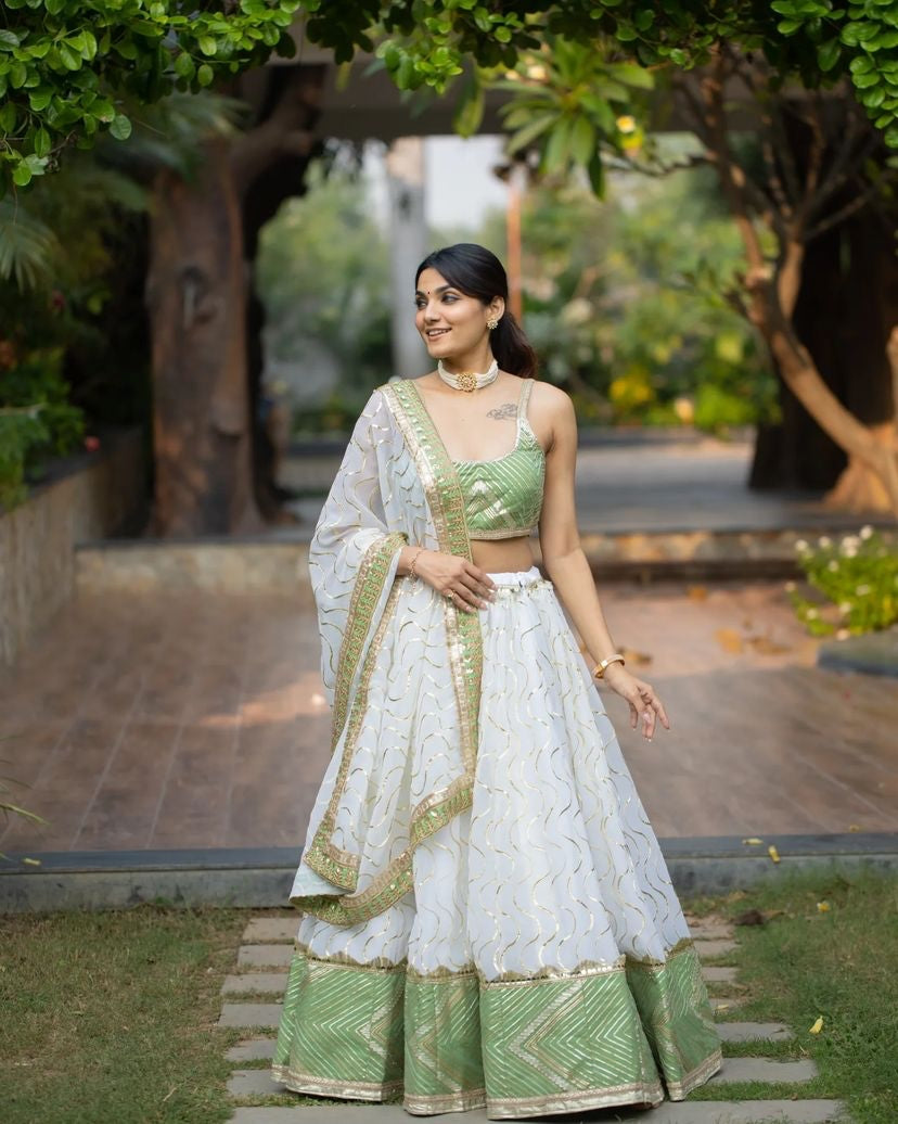 Outstanding Pista With White Color Lehenga Choli