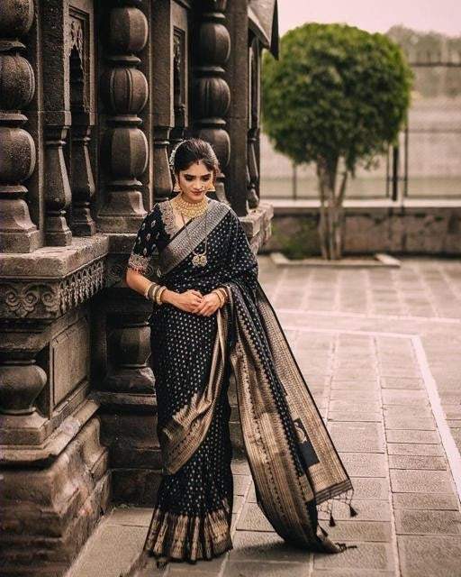 Captivating Black Color Golden Design Saree