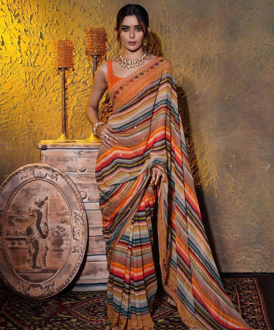 Delightful Sequence Multi Color Printed Saree