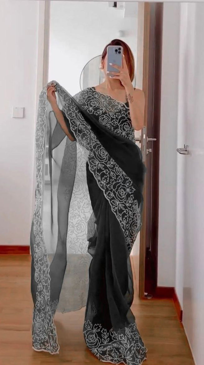 Black Color Ready to Wear Organza Saree