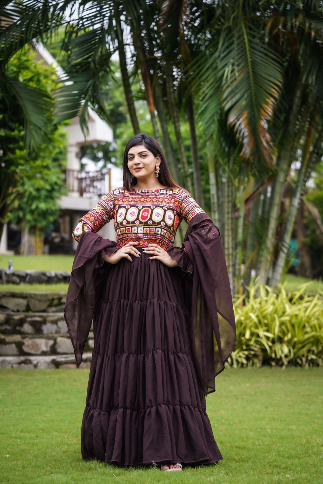 Brown Color Sequence Embroidery Work Brown Color Gown