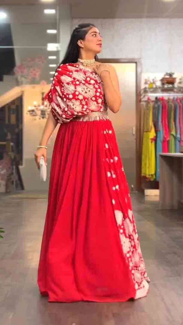 Classic Red Color Embroidery Work Gown
