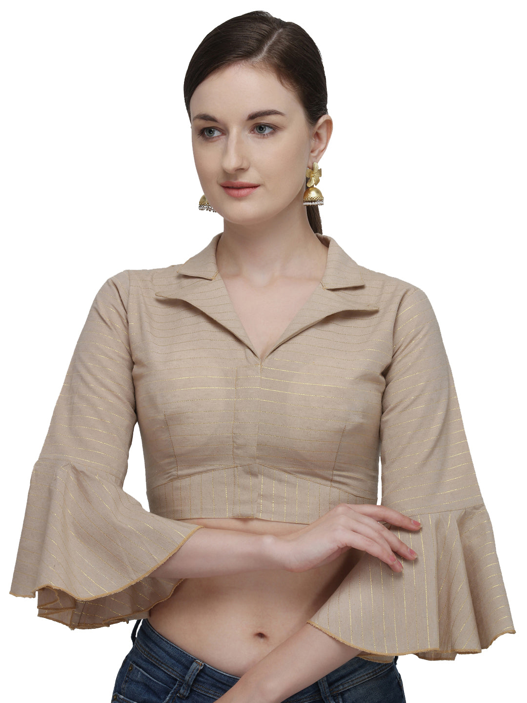 Beige Color Printed Phantom Silk Blouse