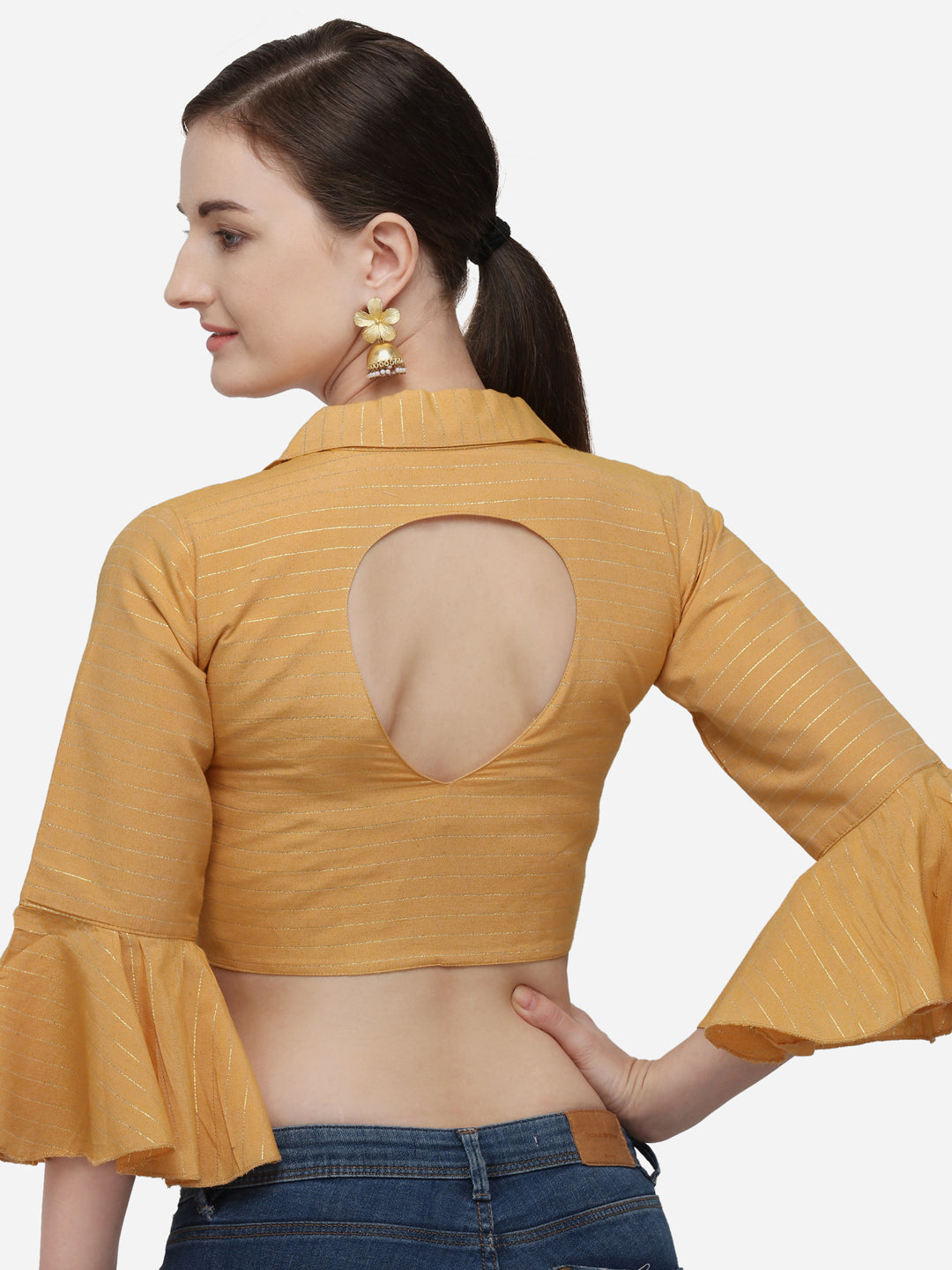 Yellow Color Printed Phantom Silk Blouse