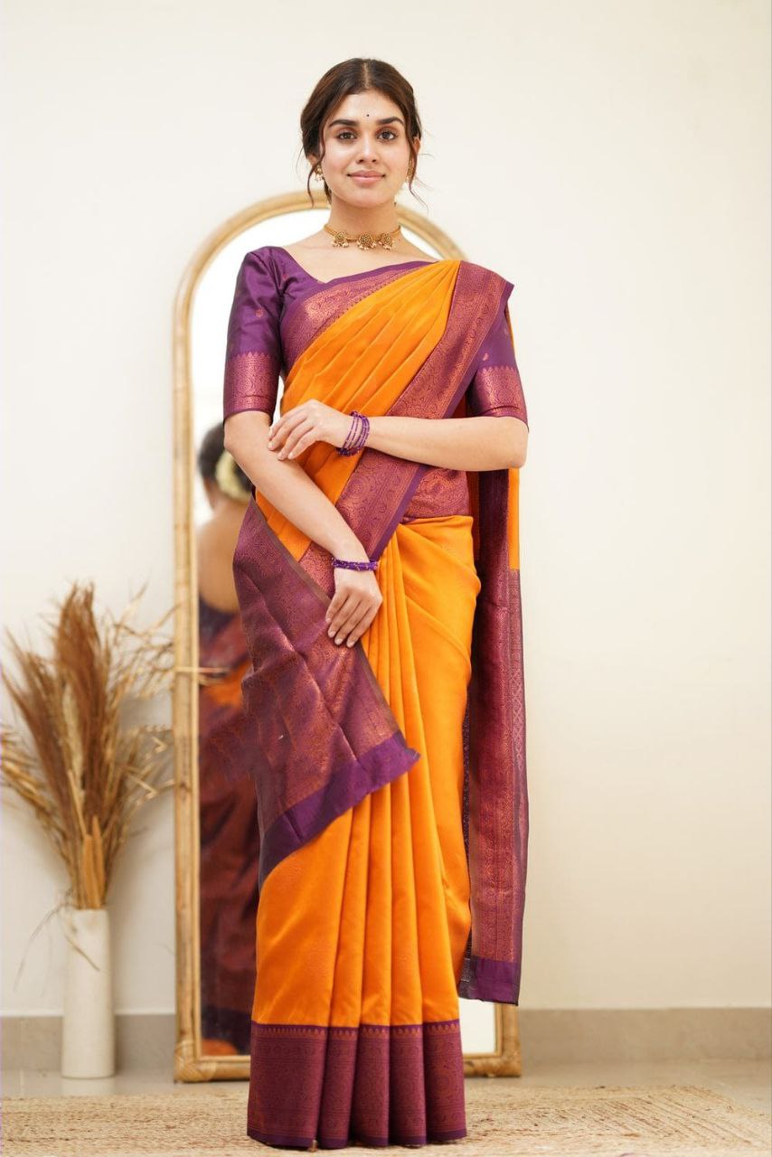 Orange Color Coper Design Classic Saree