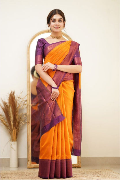 Orange Color Coper Design Classic Saree