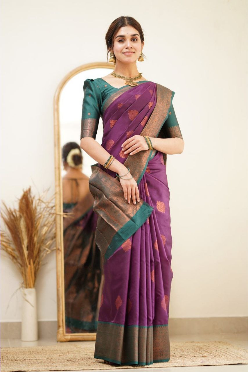 Purple Color Coper Design Classic Saree