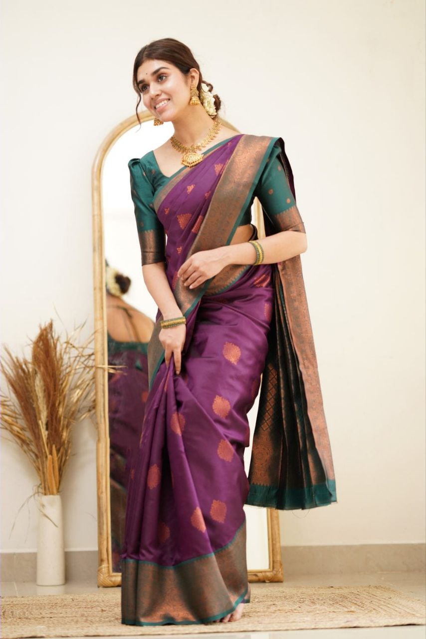 Purple Color Coper Design Classic Saree