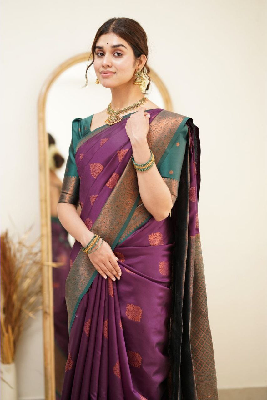 Purple Color Coper Design Classic Saree