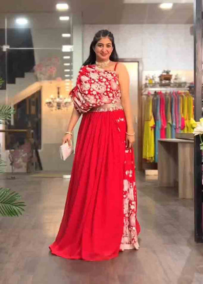 Classic Red Color Embroidery Work Gown