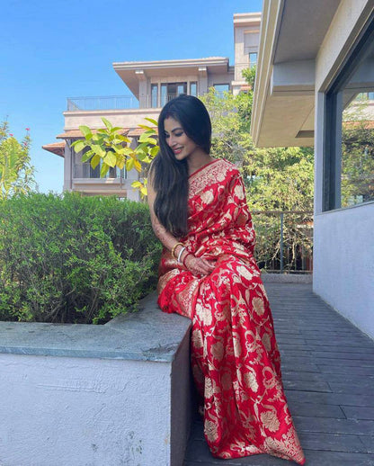 Mouni Roy Red Color Wedding Saree