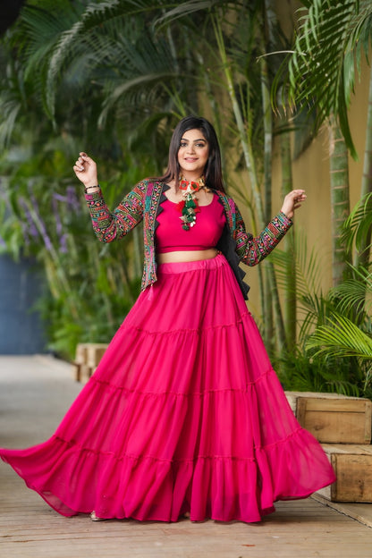 Outstanding Dark Pink Color Lehenga Choli With Shrug