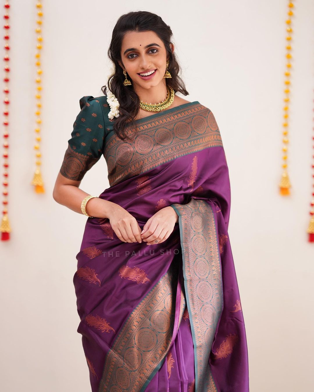 Gorgeous Coper Work Purple Color Silk Saree