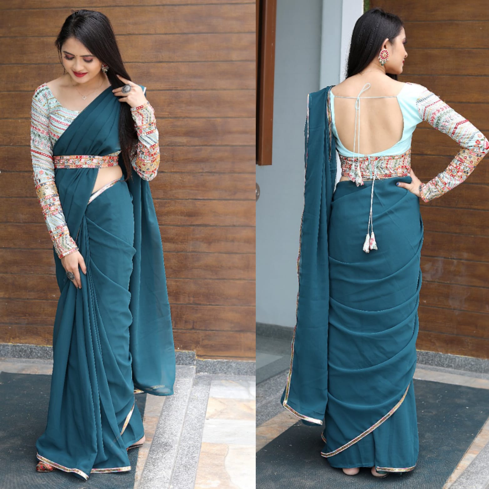 Buy Sareez House Solid/Plain Bollywood Georgette Grey Sarees Online @ Best  Price In India | Flipkart.com