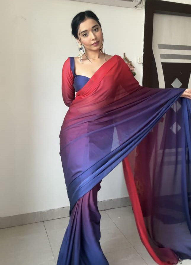 Ready To Wear Blue Color Double Tone Saree