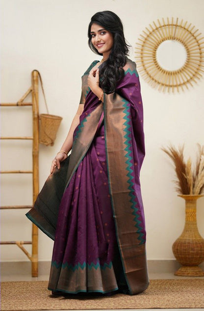 Stunning Purple Color Jacquard Border Silk Saree