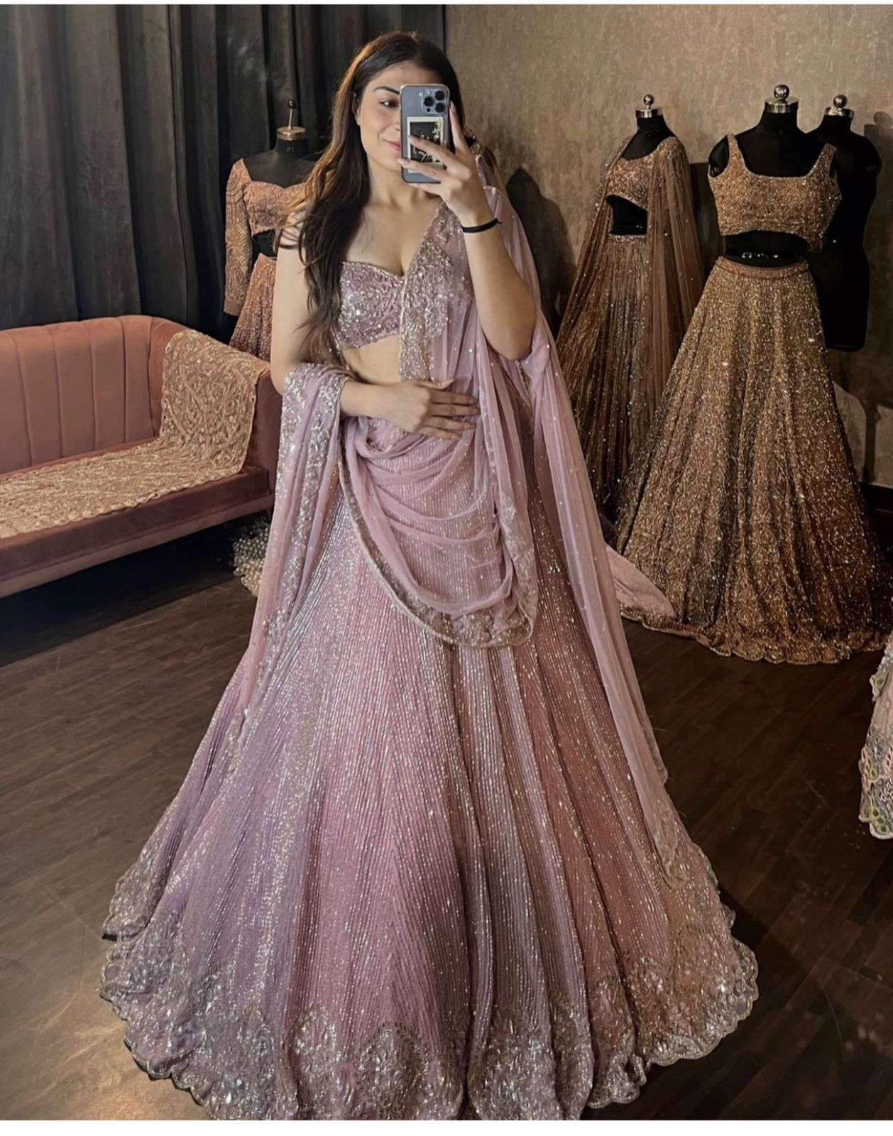 Light Pink Color Embroidery Sequence Work Lehenga Choli