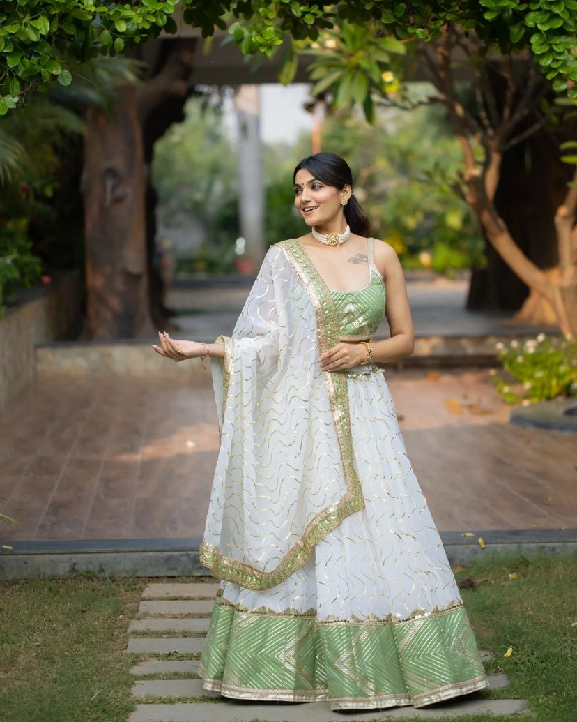 Outstanding Pista With White Color Lehenga Choli