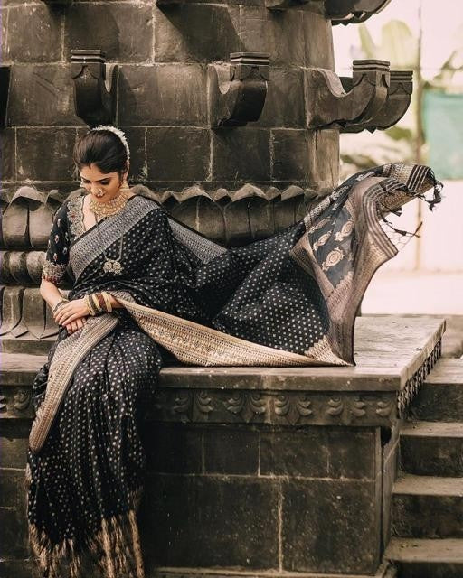 Captivating Black Color Golden Design Saree