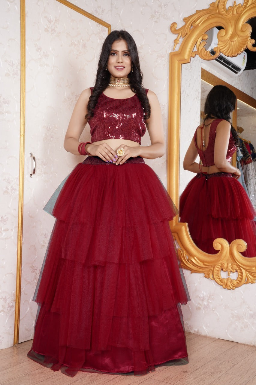 Reception Wear Maroon Color Sequence Work Lehenga Choli