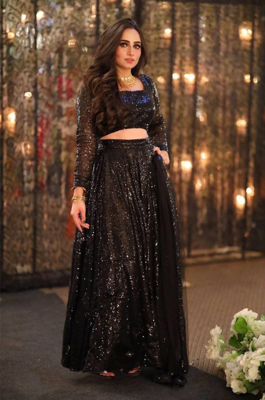 Captivating Black Color Sequin Work Lehenga Choli