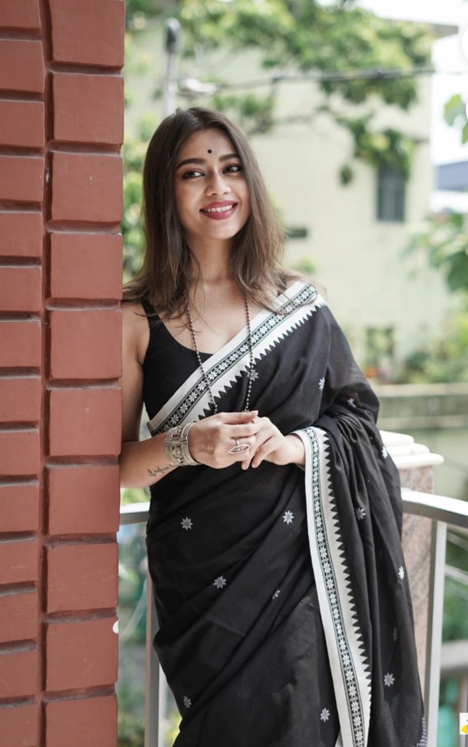 Fashionable  Black Color Cotton Silk Saree