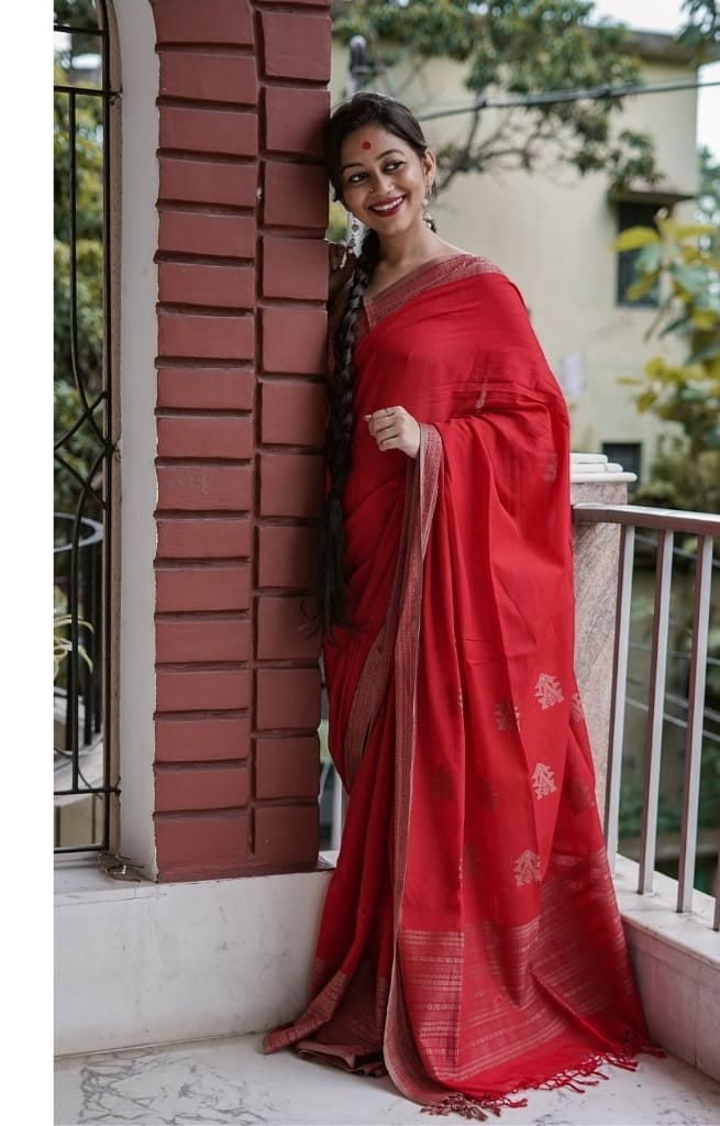 Stylish Red Color Soft Cotton Silk Saree