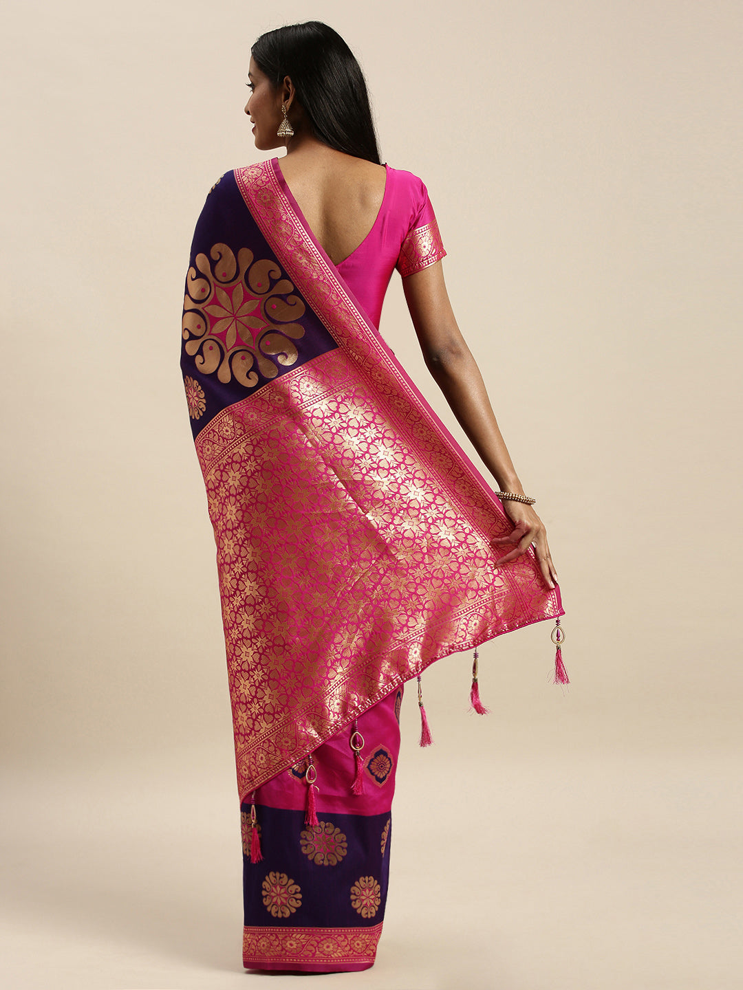 Pink And Purple Color Banarasi Silk Beautiful Saree