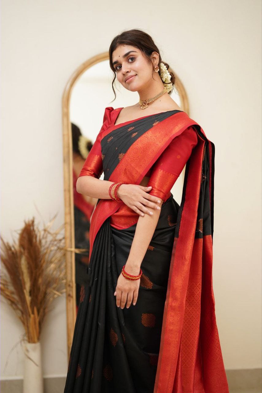 Black Color Coper Design Classic Saree