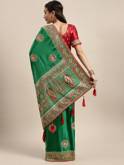 Heavy Dark Green Color Embroidered Saree