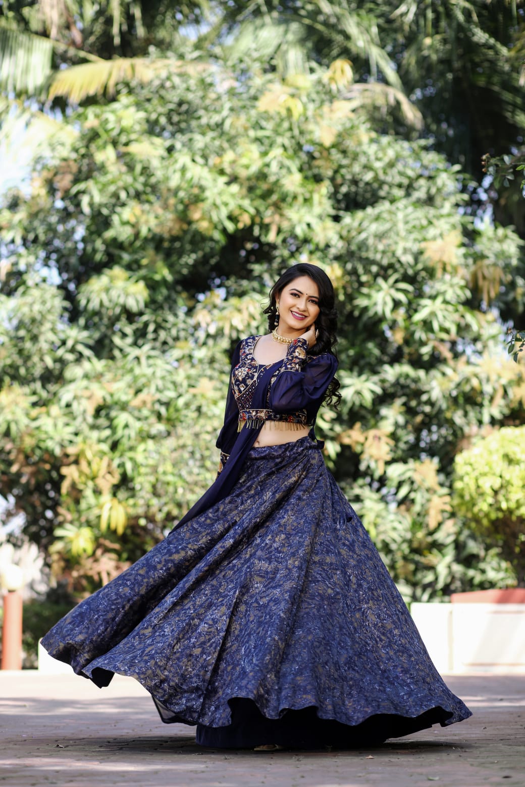 Digital Printed Navy Blue Color Lehenga Choli With Embroidey Work Belt