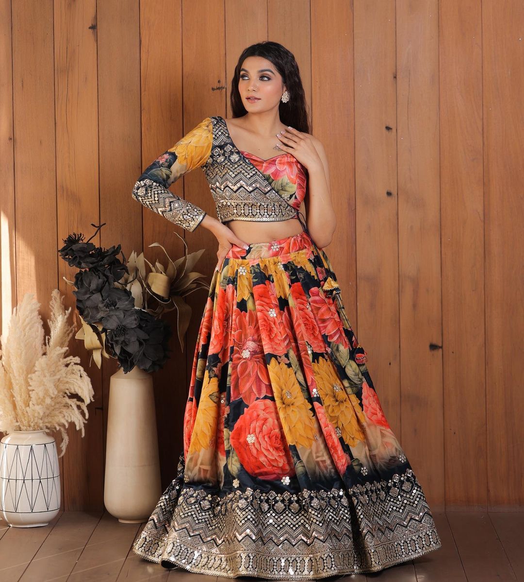 Multi Color Embroidered Lehenga Choli With Stylish Jacket