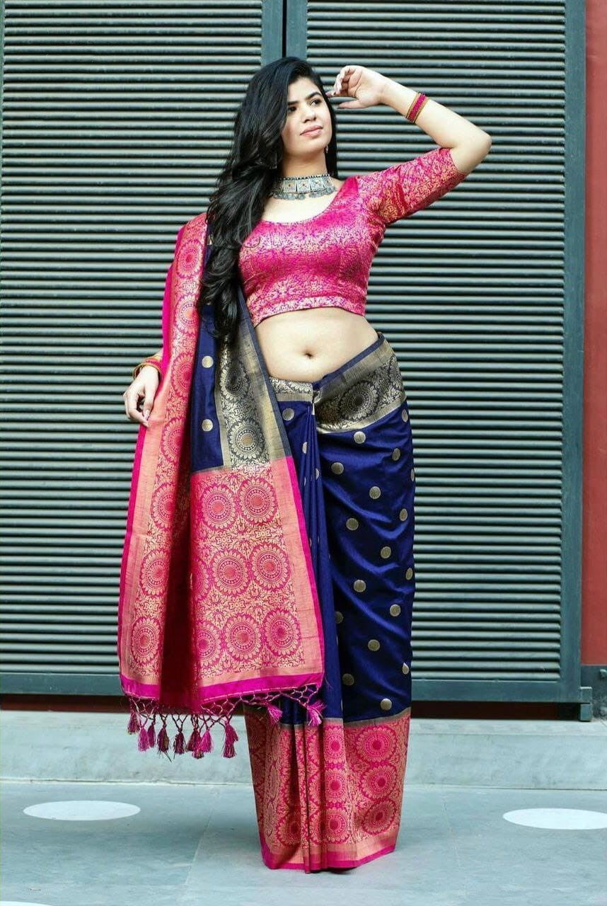 Festive Wear Navy Blue With Pink Color Silk Saree