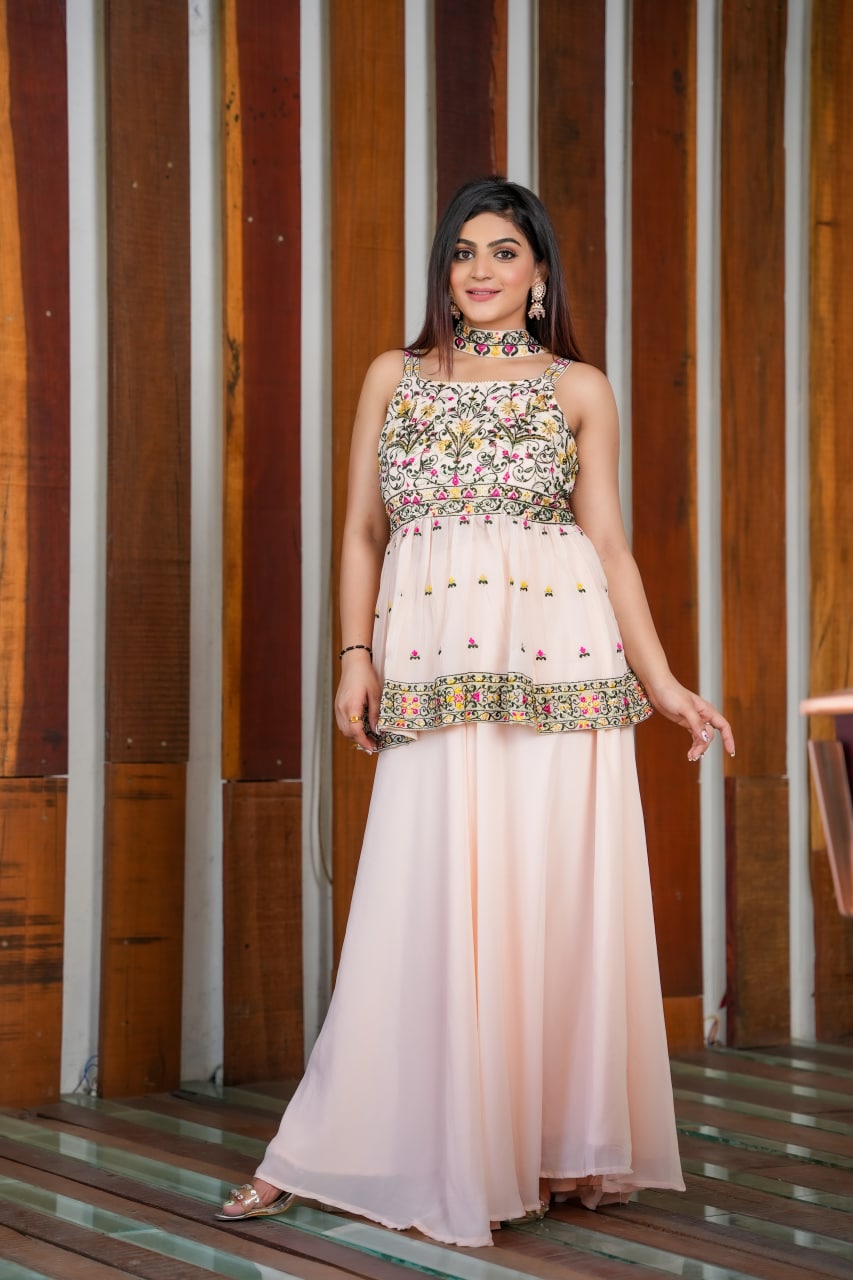 Amazing Light Peach Color Function Wear Sharara Suit