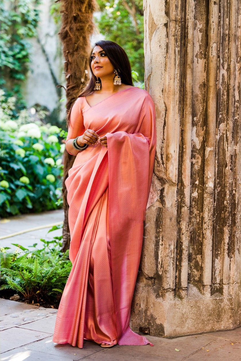 Peach Color Jacquard Border Shine Saree