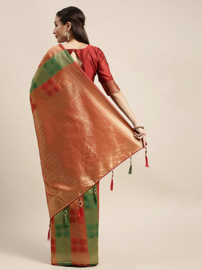 Wedding Wear Red And Green Banarasi Silk Saree