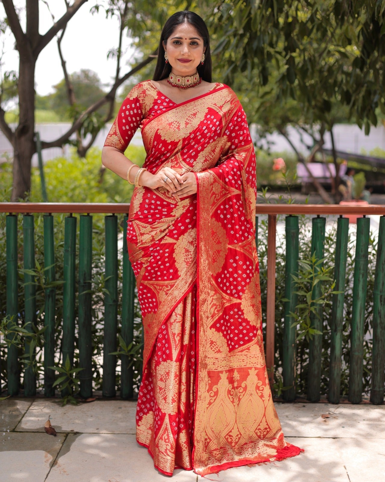 Bandhej Silk Red Color Beautiful Design Rich Pallu Saree